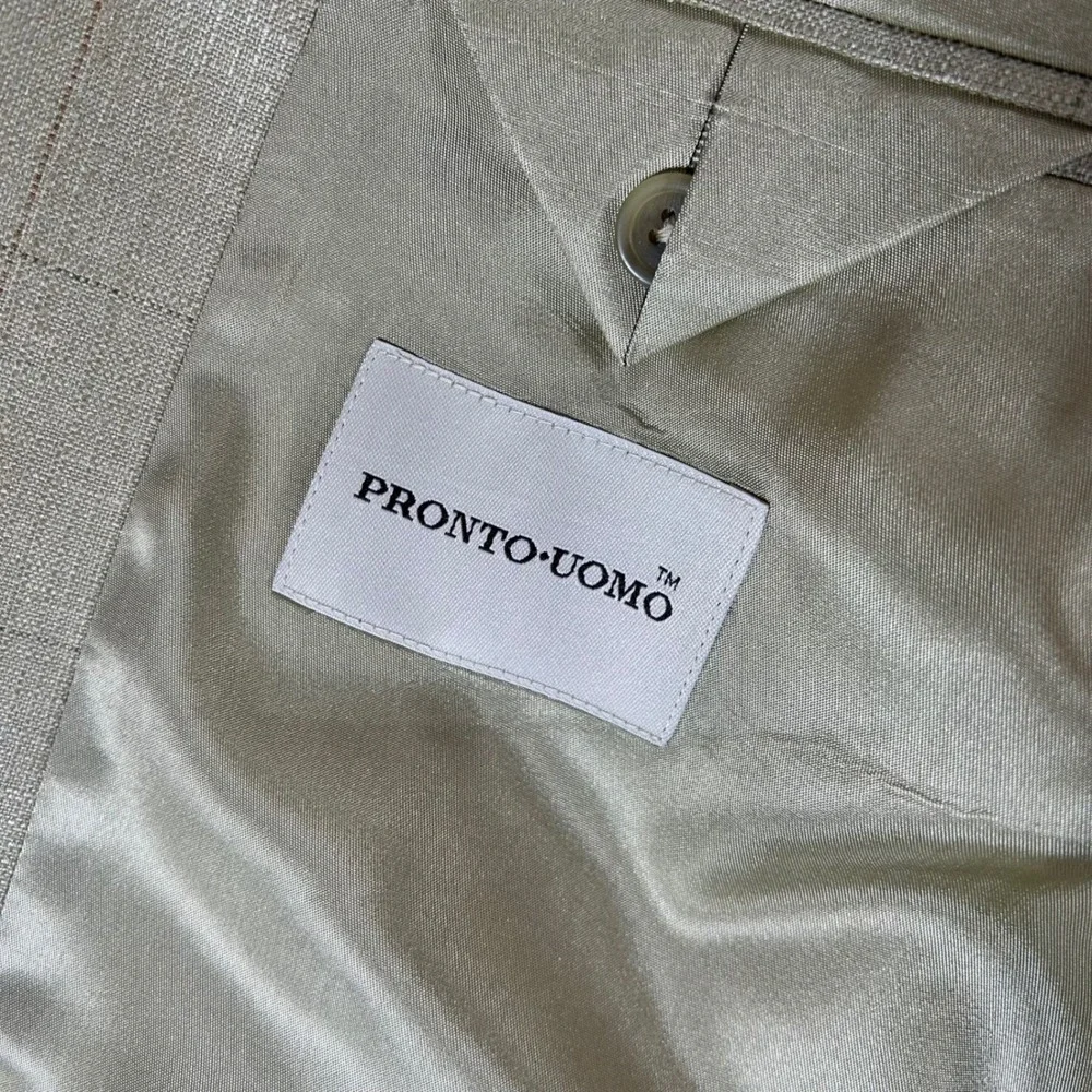 Pronto Uomo Mens 44L Beige 100% Silk Windowpane Two Button Blazer Sport Coat NEW